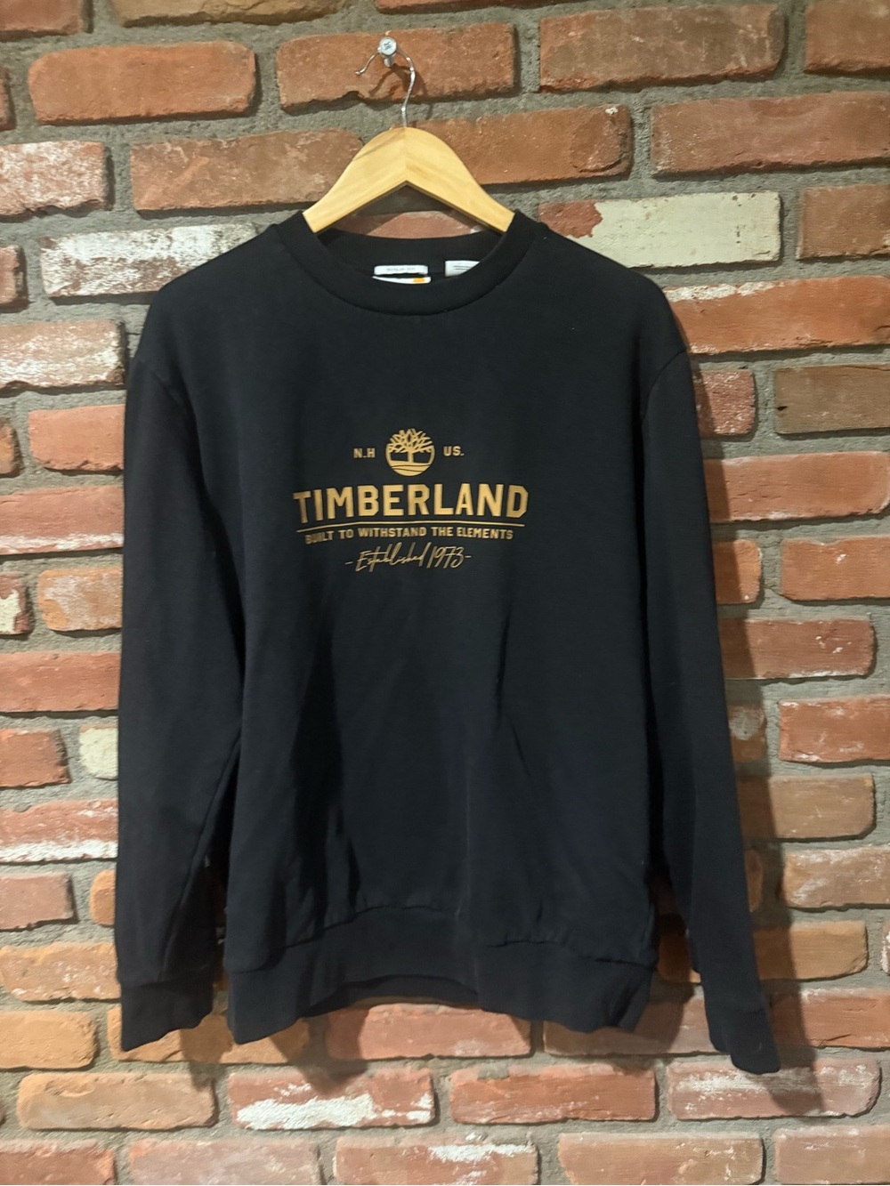Timberland Black Crewneck Sweatshirt with Gold Logo Print